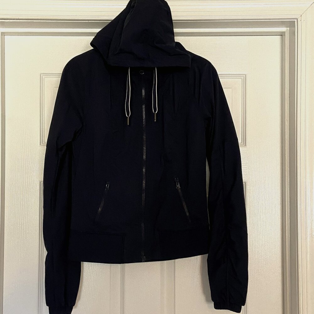 lululemon navy hooded zip up with pull strings size 4